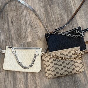 Michael Kors Clutch and Wristlet Trio - Black, Cream, Tan